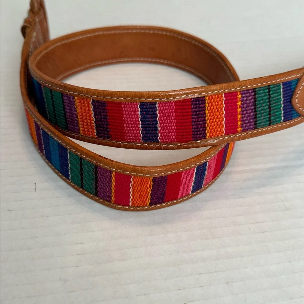 Vintage Handmade Leather and Colorful Woven Tapestry Women's Belt Sz 34 Med